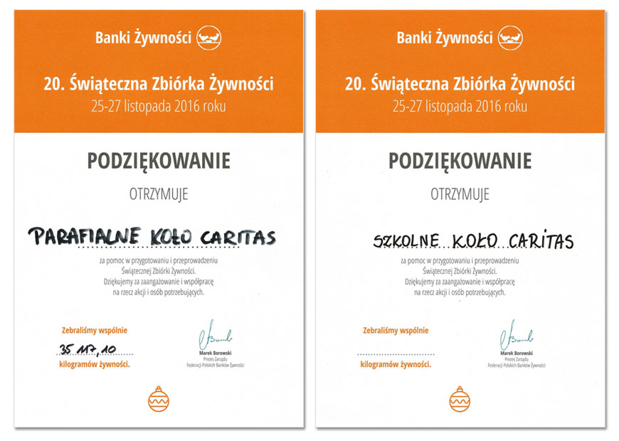 zbiorka zywnosci dyplomy 2016